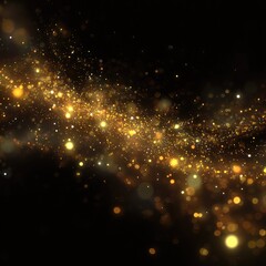 Obraz premium Golden particles swirl in dark space