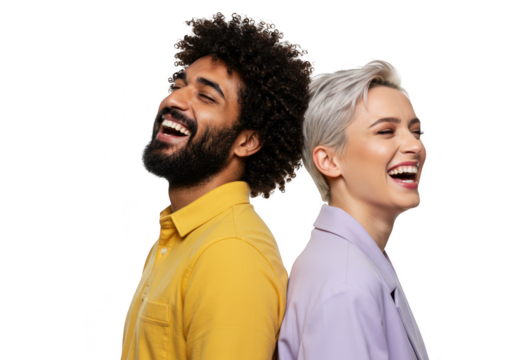 Happy couple laughing together isolated on transparent background