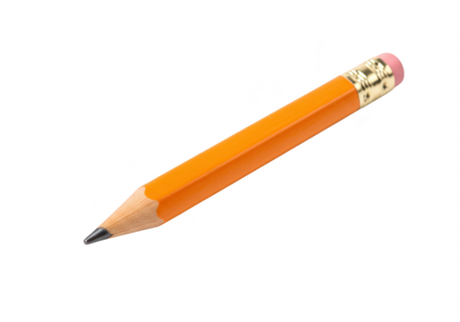 Yellow pencil with eraser isolated on transparent background
