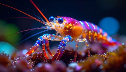Vibrant shrimp in a vibrant underwater scene