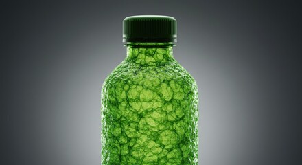 Green textured bottle with cap, representing eco-friendly sustainability product concept