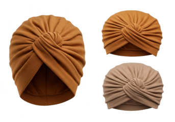 Three turbans of different colors isolated on transparent background