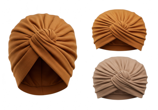 Three turbans of different colors isolated on transparent background