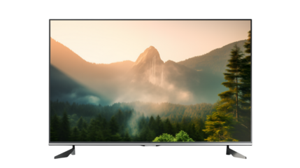 Stunning mountain vista displayed on a modern television screen bringing nature home