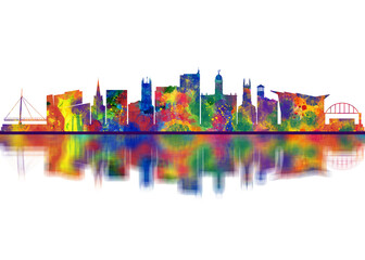 Obraz premium Derby England Skyline. Cityscape Skyscraper Buildings Landscape City Downtown Abstract Landmarks Travel Art