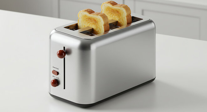 Stainless Steel Toaster with Two Golden Brown Slices, Perfect for a Quick and Delicious Breakfast or a Savory Snack any - Powered by Adobe