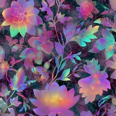 abstract floral lace pattern with holographic gradient overlay