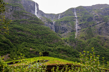 Norwegian Green Roof House and Mountain Waterfalls. 2