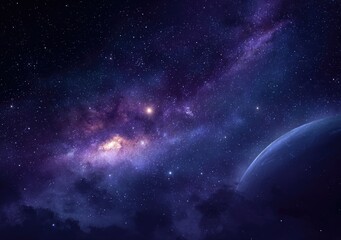 Obraz premium Cosmic expanse of space with a swirling galaxy