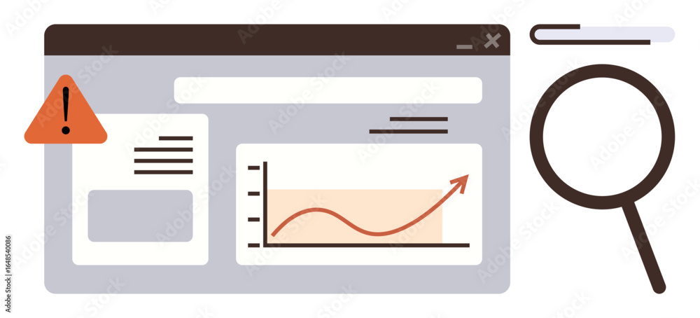 Poster web dashboard with analytics graph, warning symbol, and magnifying glass. ideal for business, analys