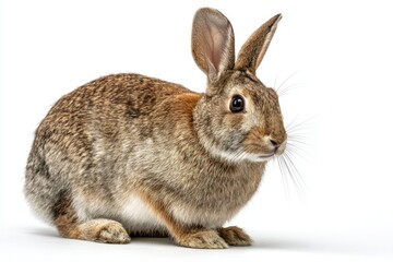 Fototapeta premium Brown Rabbit Sitting on a White Background, Wildlife Portrait