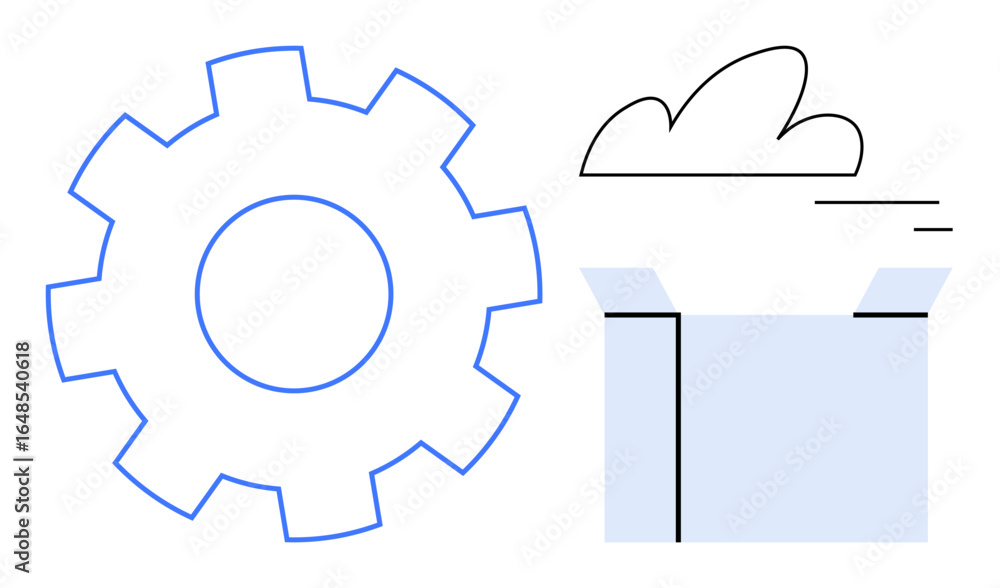 Poster gear symbolizing automation next to a cloud over a container, representing storage, processing, and 