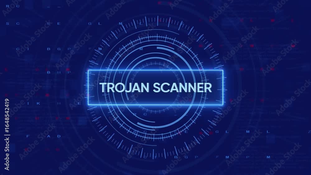 Poster digital trojan scanner futuristic interface cyber security threat detection concept