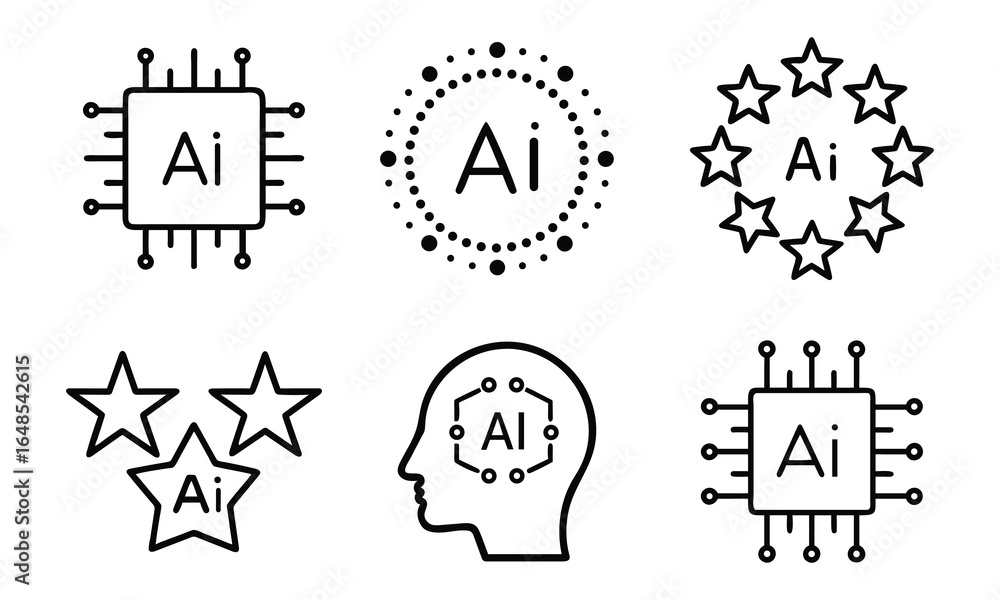 Poster 3d icon of set of artificial intelligence line icons isolated on white background ai technology symb