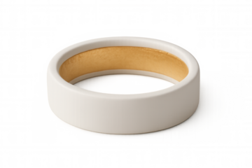 Modern smart ring with white exterior and gold interior isolated on transparent background, showcasing wearable technology