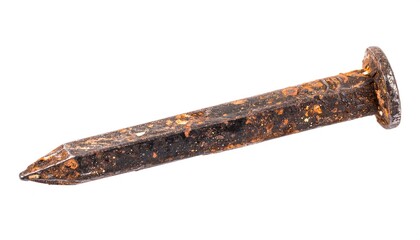 Rusted nail on white background