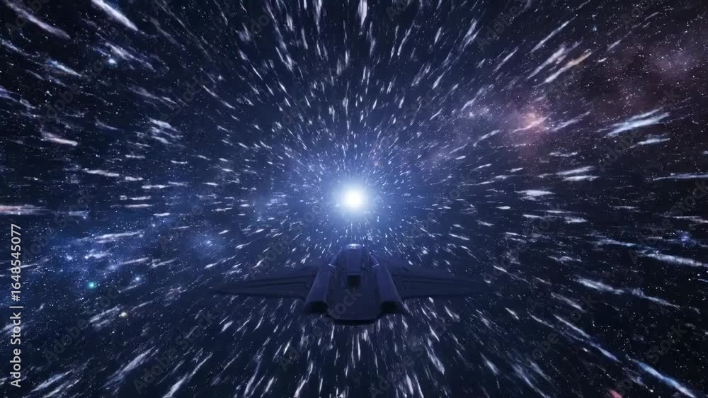 Poster spaceship hyperspace jump - a futuristic spaceship travels at incredible speed through a star field,