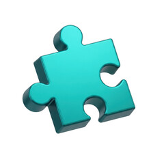 Turquoise Puzzle Piece Illustration on Black Background Symbolizing Connection and Problem Solving in Business and Games Concept
