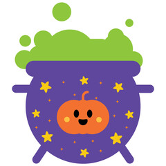 Cartoon Pumpkin Surrounded by Candies for Halloween