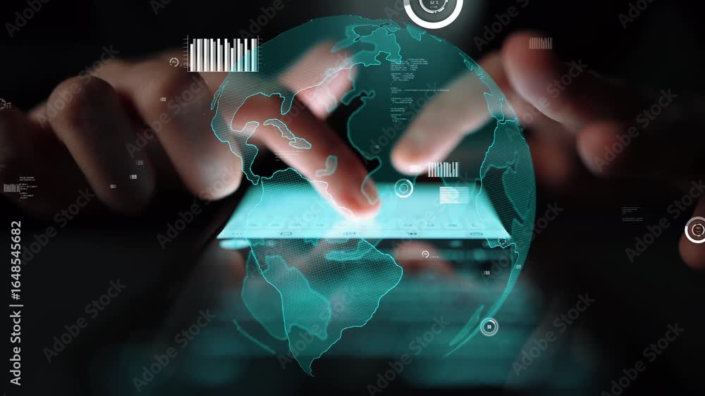 Poster a captivating image capturing the essence of digital interaction, highlighting hands engaged with a 