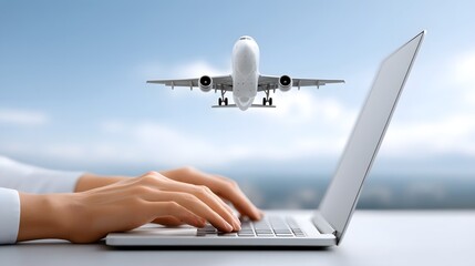 Airline ticket booking on laptop computer