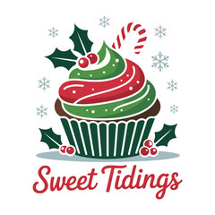 Festive christmas cupcake with holly and candy cane design