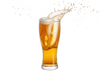 Beer splash in a glass, isolated on transparent background