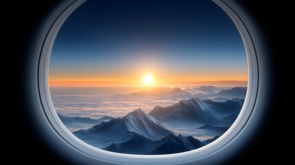 Breathtaking mountain landscape through an airplane window