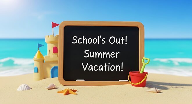 Enjoying summer vacation on the beach after the school year ends with a sandcastle - Powered by Adobe