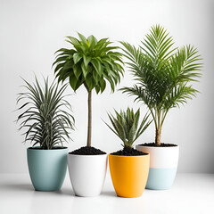 Obraz premium Three plants in pots isolated on white background