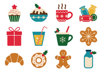Festive christmas holiday treats and drinks vector illustration