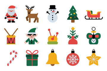 Festive christmas icons and holiday illustrations for seasonal decorations