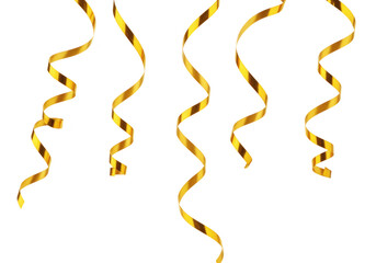 Gold streamers isolated on transparent background for party celebration