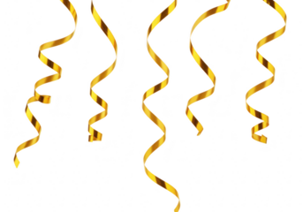 Gold streamers isolated on transparent background for party celebration
