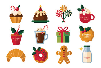Naklejka premium Festive christmas treats and goodies icons illustration set