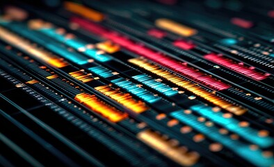 Close-up of colorful audio equalizer display