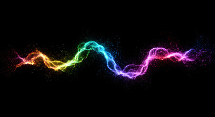 Colorful Particle Wave Flowing Through the Darkness: A Vibrant Display of Light and Motion Against the Night