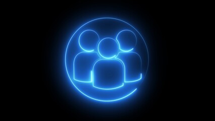 Neon blue outline of three people in a circle group