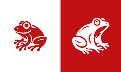 Red and White Stylized Frog Illustration, Cheerful, Simple, Vector Graphic Design for Branding