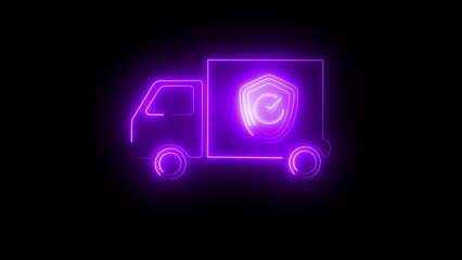 Purple neon delivery truck with shield icon image