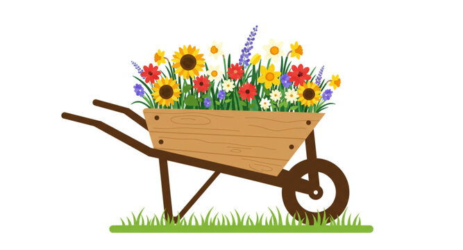 wheelbarrow with flowers