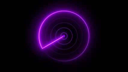 Purple neon radar screen with sweeping line display