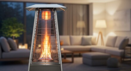 屋外暖房機　暖炉風デザイン