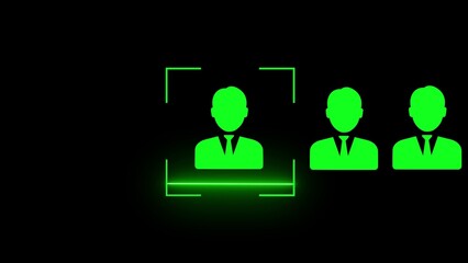 Three green silhouette figures in suits on black background