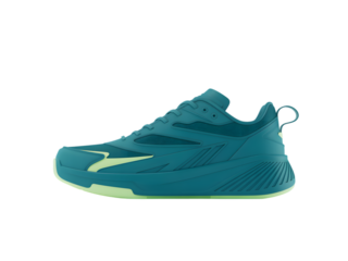 Teal athletic shoe with lime accents isolated on a transparent background footwear