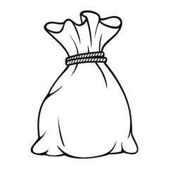 Cloth Sack Tied with Rope Simple Black and White Outline