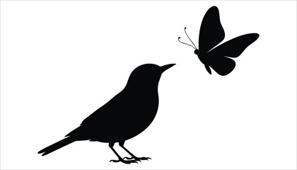 Bird and Butterfly Silhouette Vector Illustration