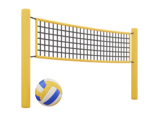 Yellow volleyball net and ball on black isolated on a transparent background blue