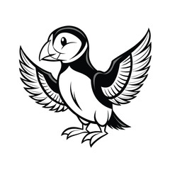 Striking atlantic puffin illustration with wings partially spread for promotional banner use