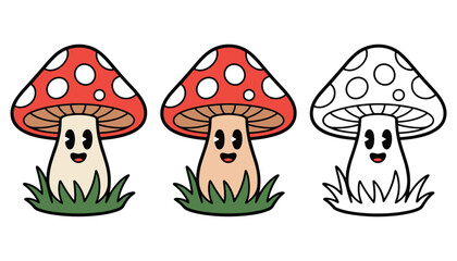 Cute Cartoon Mushroom Illustration with Smiling Face in Grass